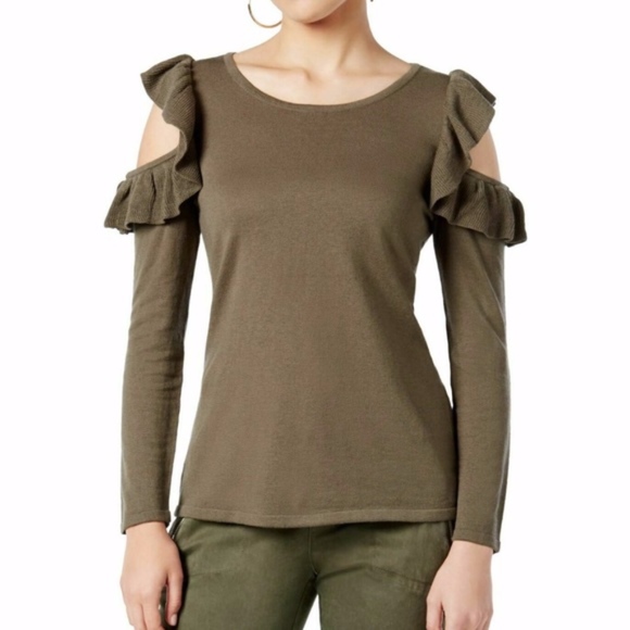 INC  Ruffle Cold Shoulder Sweater - Picture 1 of 1